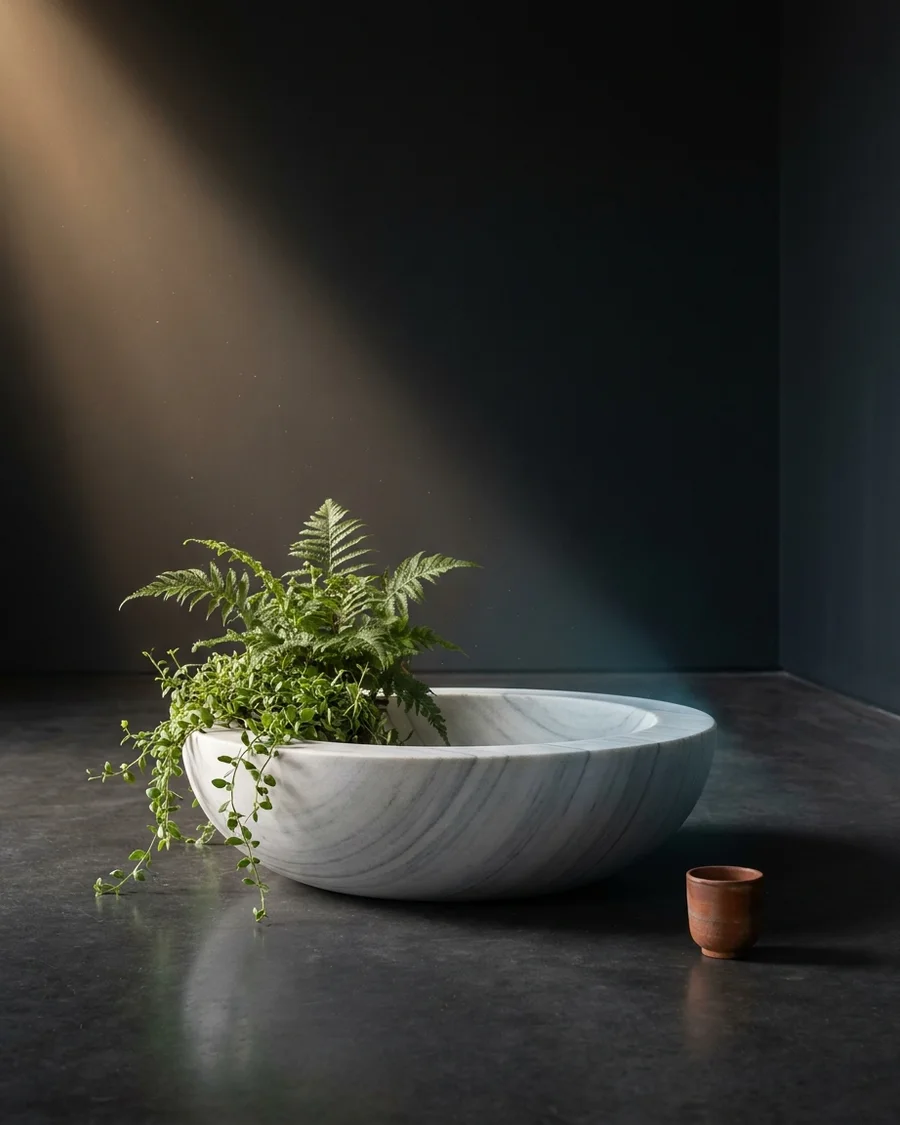 Ankur — Pearl White Quartzite · Ø 70 cm