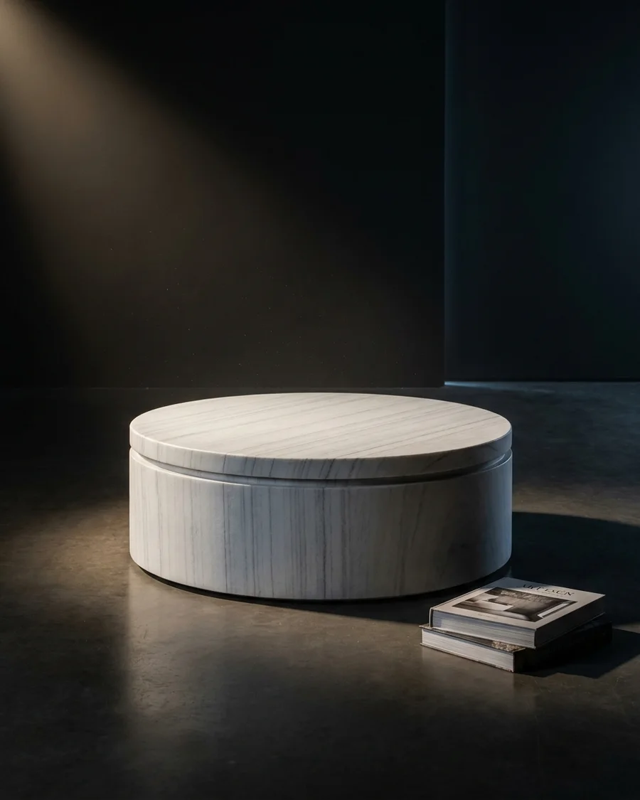 Vrtta — Pearl White Quartzite · Ø 110 cm