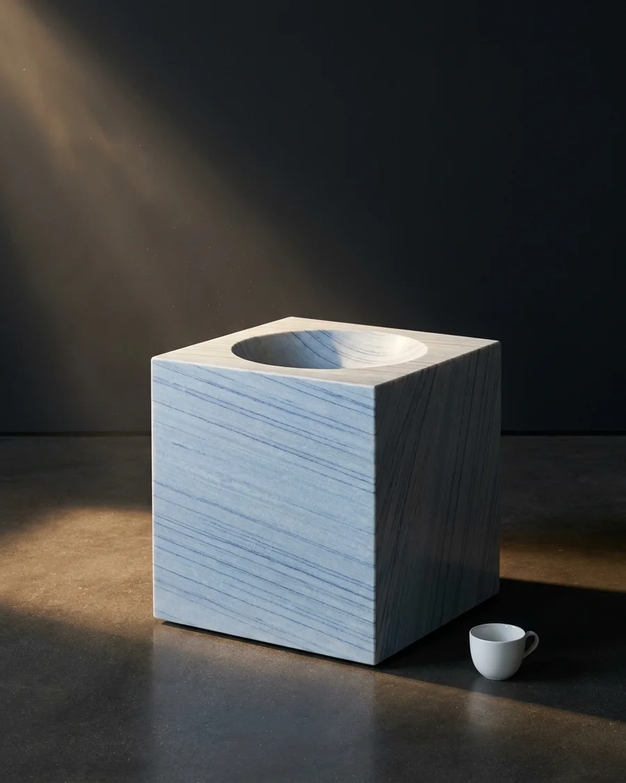 Bindu — Sky Blue Quartzite · 40 cm cube