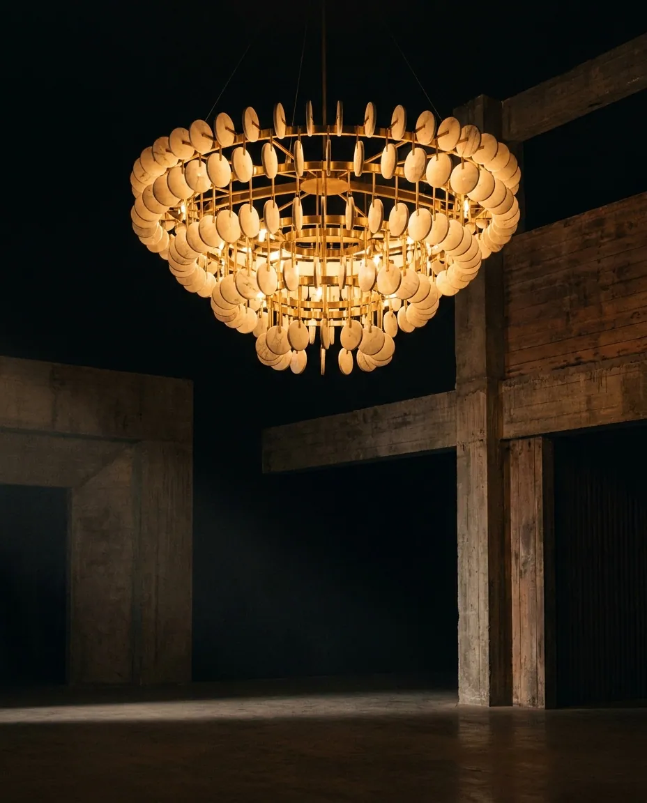 Prabha Chandelier in Makrana & Brass